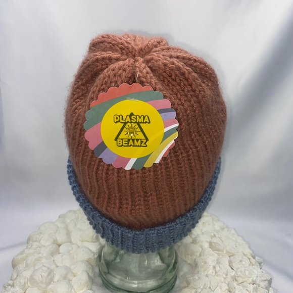 Plasma Beams Hand Knitted Mauve & Blue Daisy Beanie main image 10